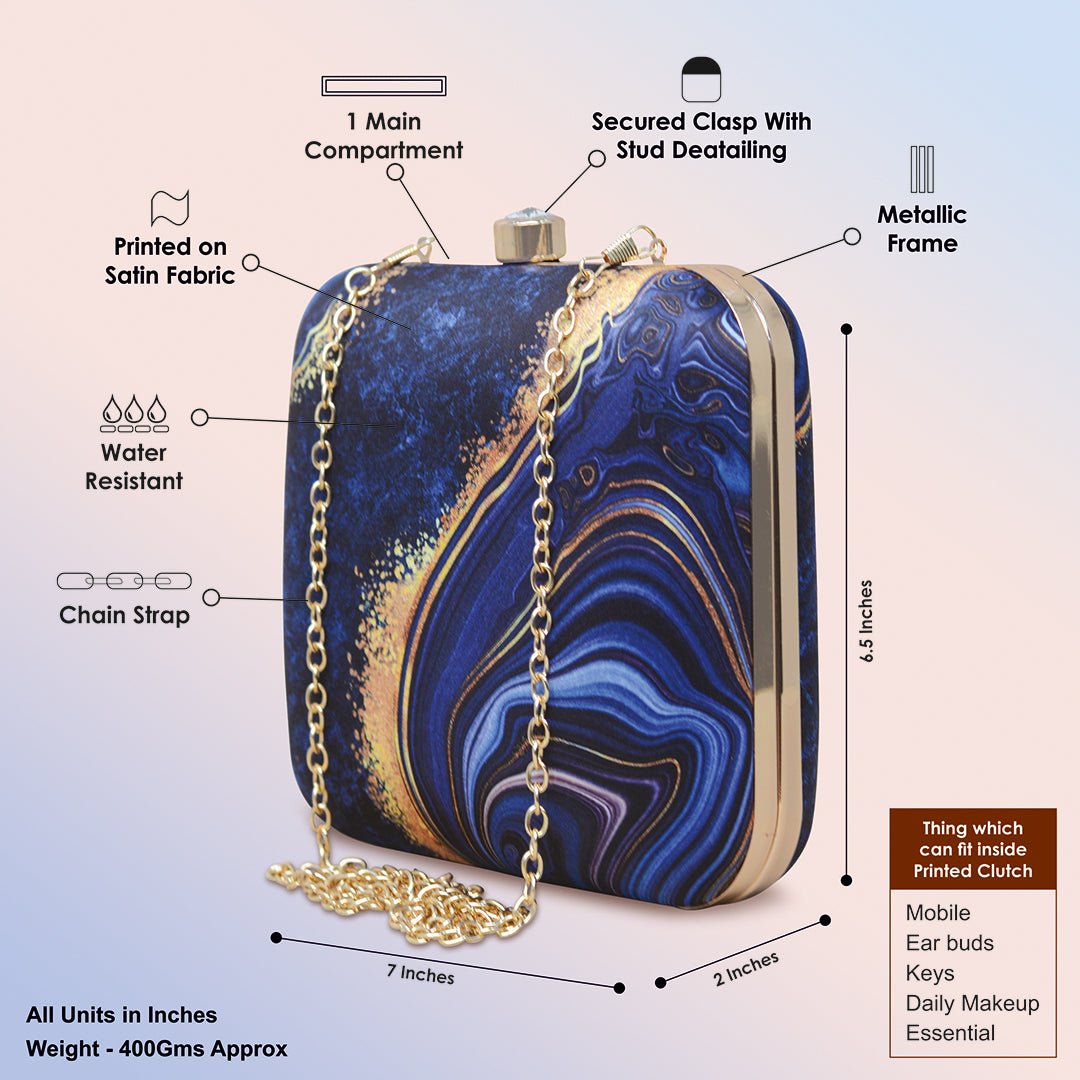 BIANCA-Blue Gold Printed Clutch