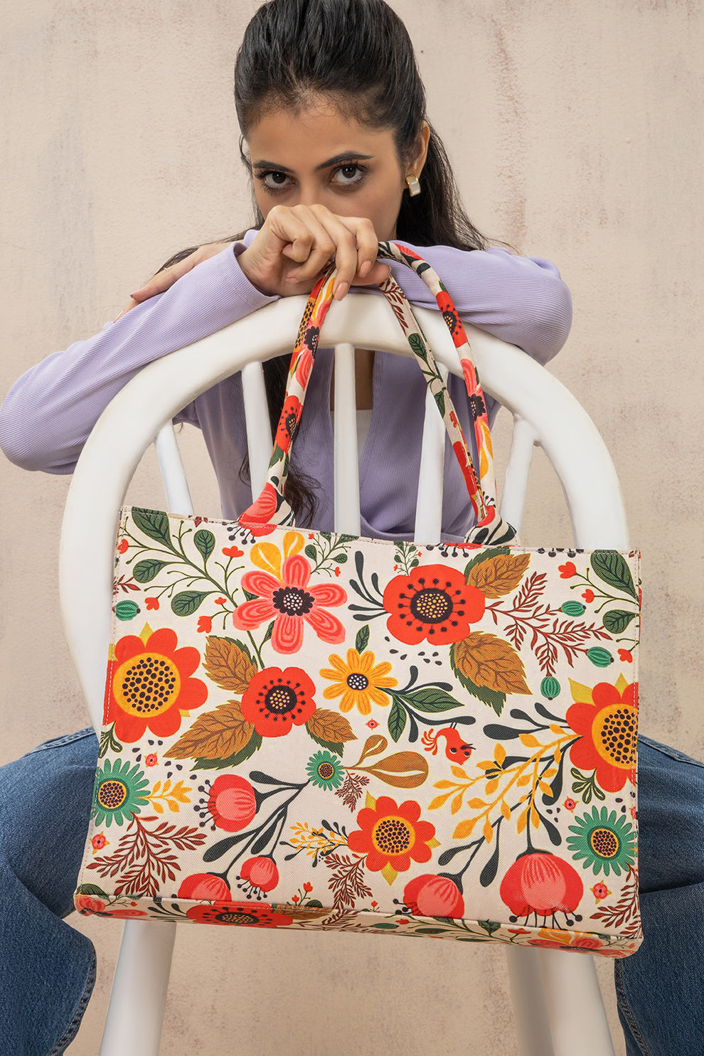 Bianca Original Canvas Bag-Beige Floral