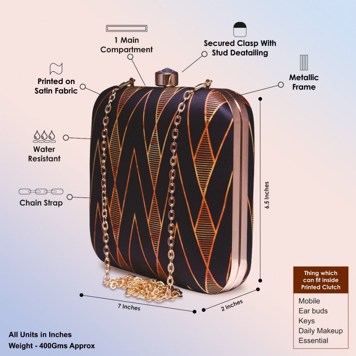 BIANCA-Black Gold Geometric Pattern Clutch