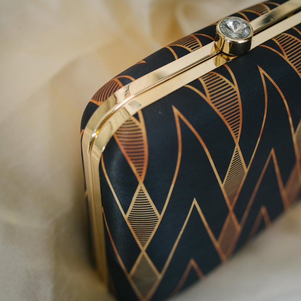 BIANCA-Black Gold Geometric Pattern Clutch