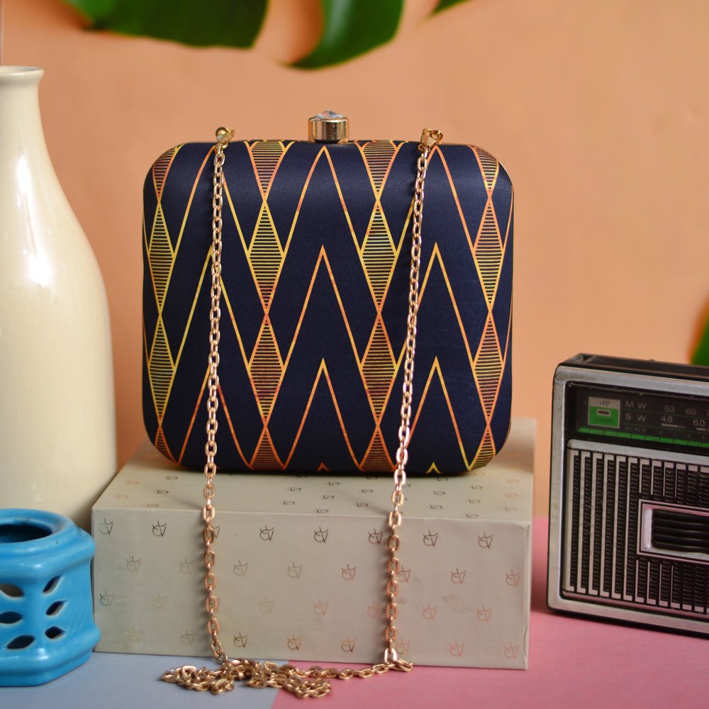 BIANCA-Black Gold Geometric Pattern Clutch