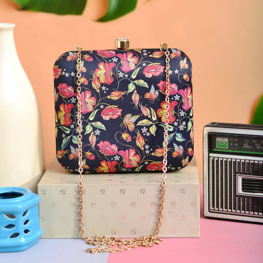 BIANCA-Black Floral Printed Clutch