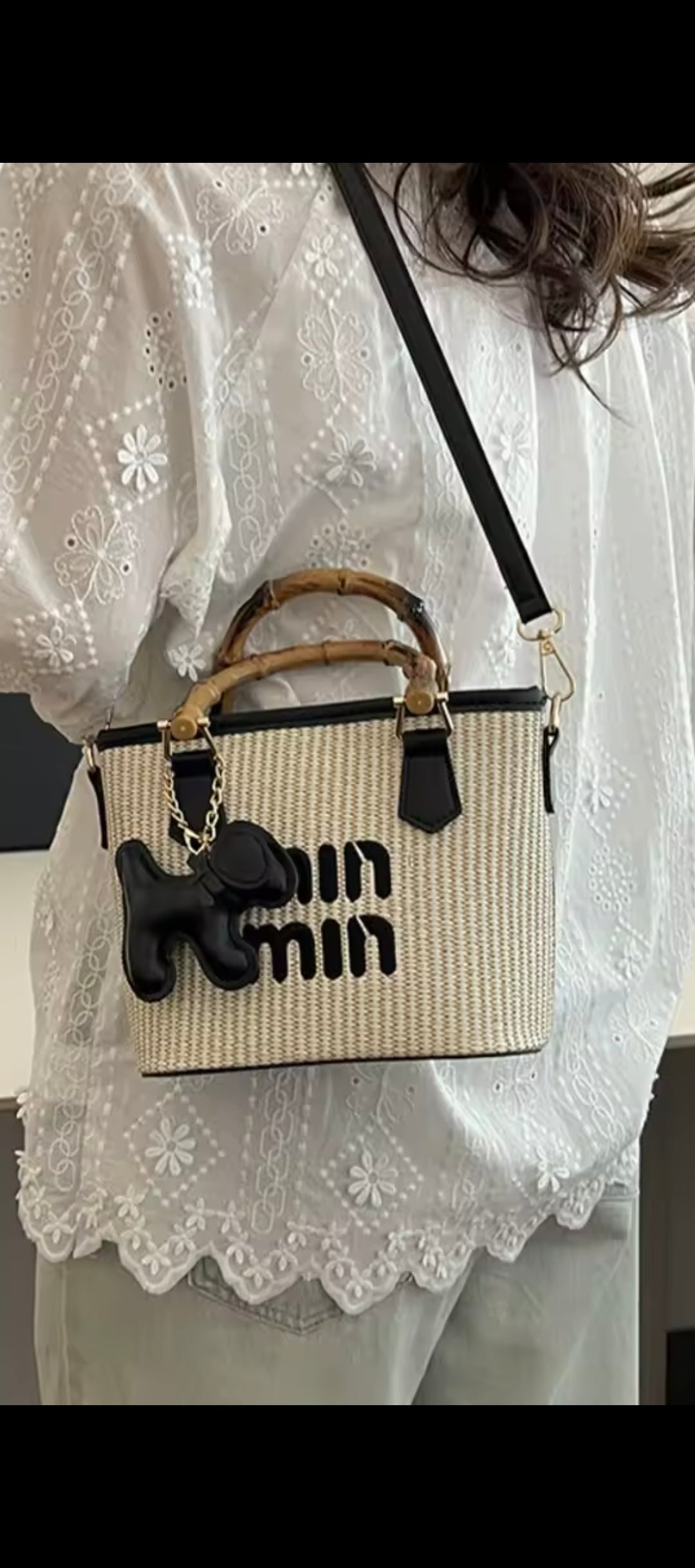 MIN MIN Cross Body Bag with Long strap - Brown