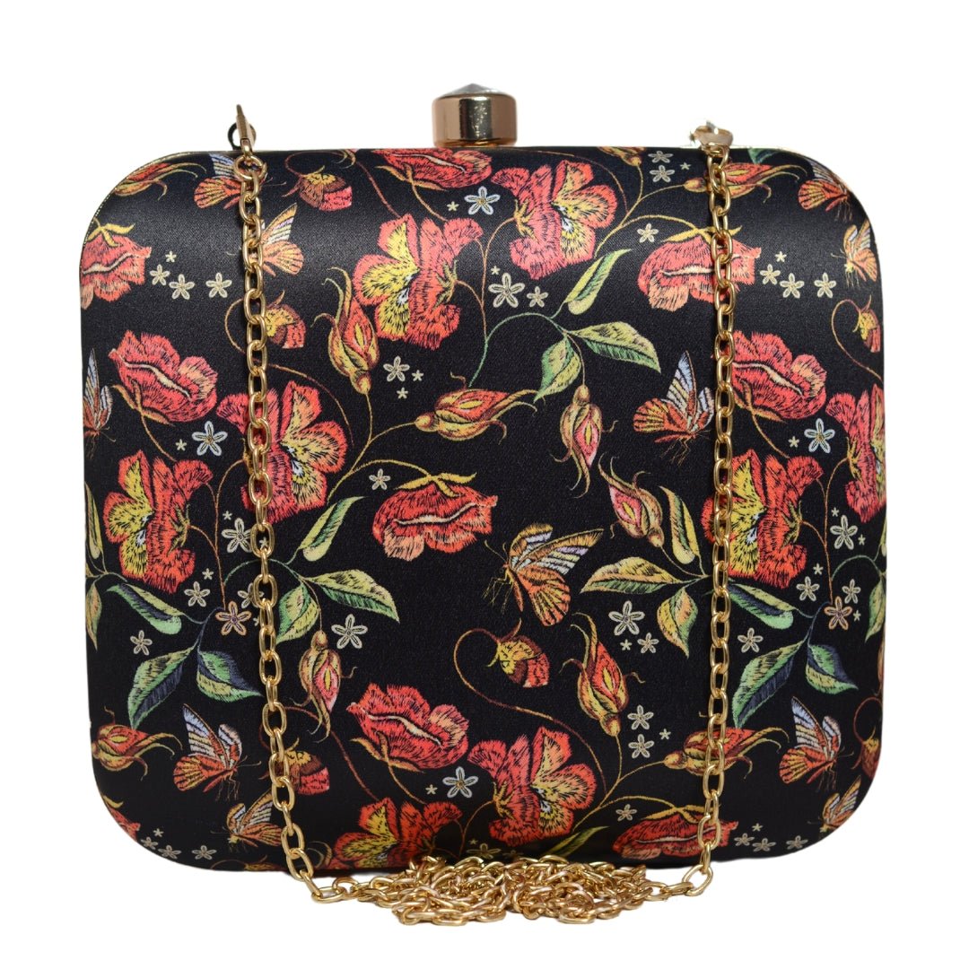 BIANCA-Black Floral Printed Clutch