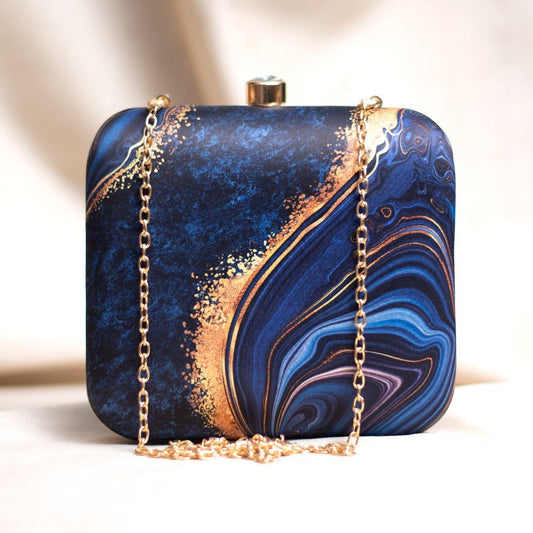 BIANCA-Blue Gold Printed Clutch