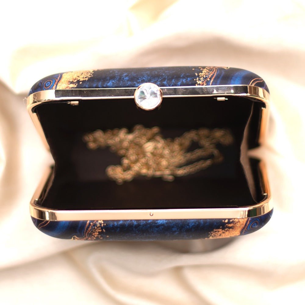 BIANCA-Blue Gold Printed Clutch